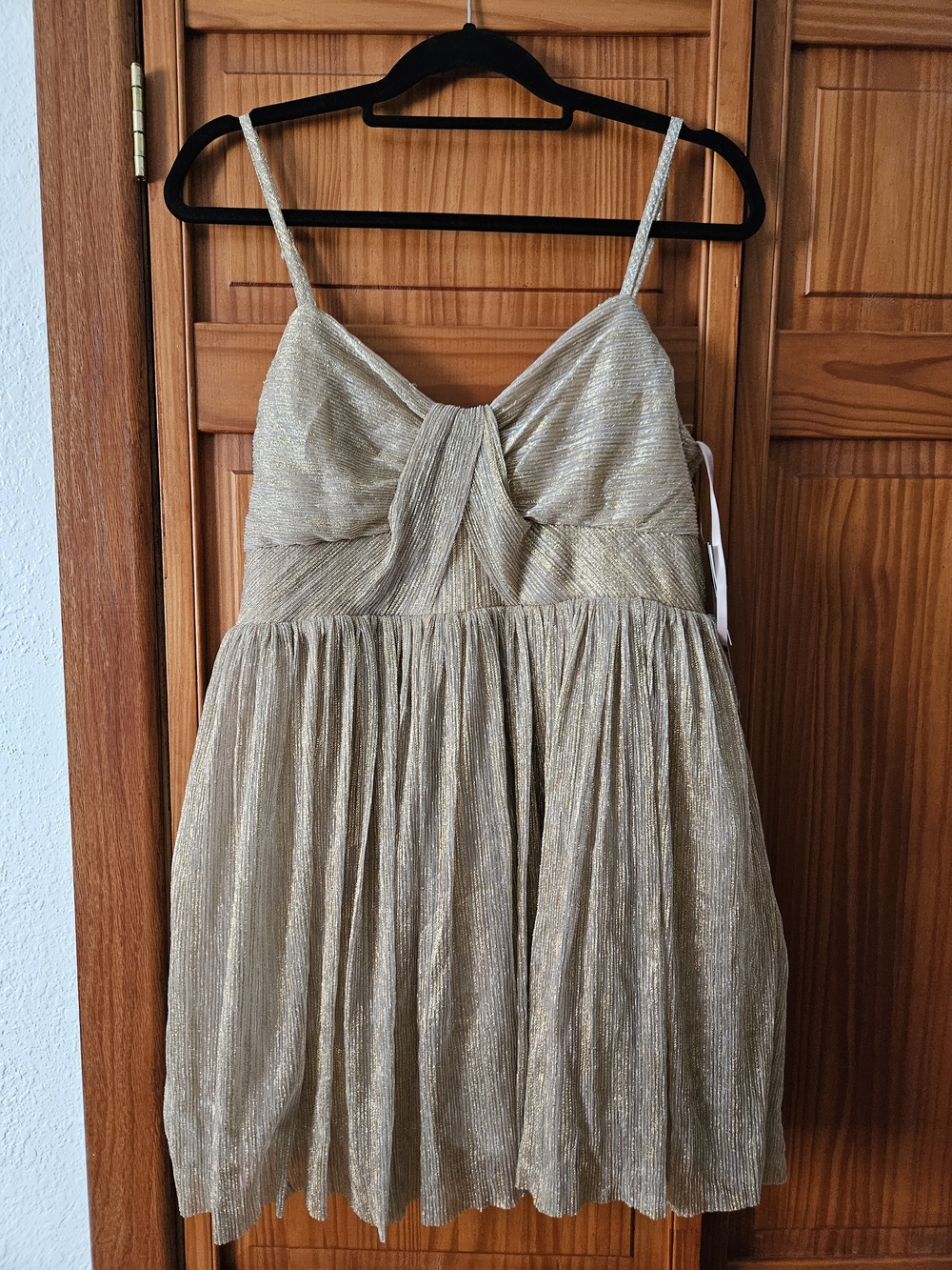 Trixxi Shimmery Gold Twist-Front Mini Dress